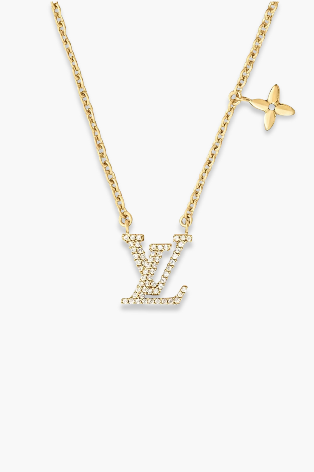 Gold necklace with a butterfly pendant on a white background