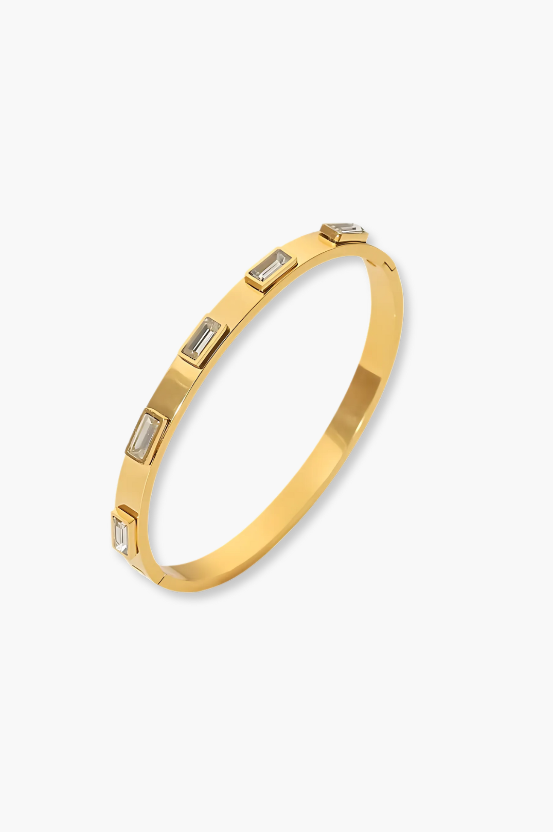 Gold bracelet with embedded stones on a white background