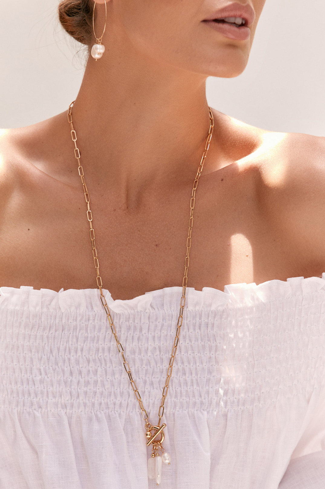 Brody Pearl Charm Necklace | 18K Gold Plated