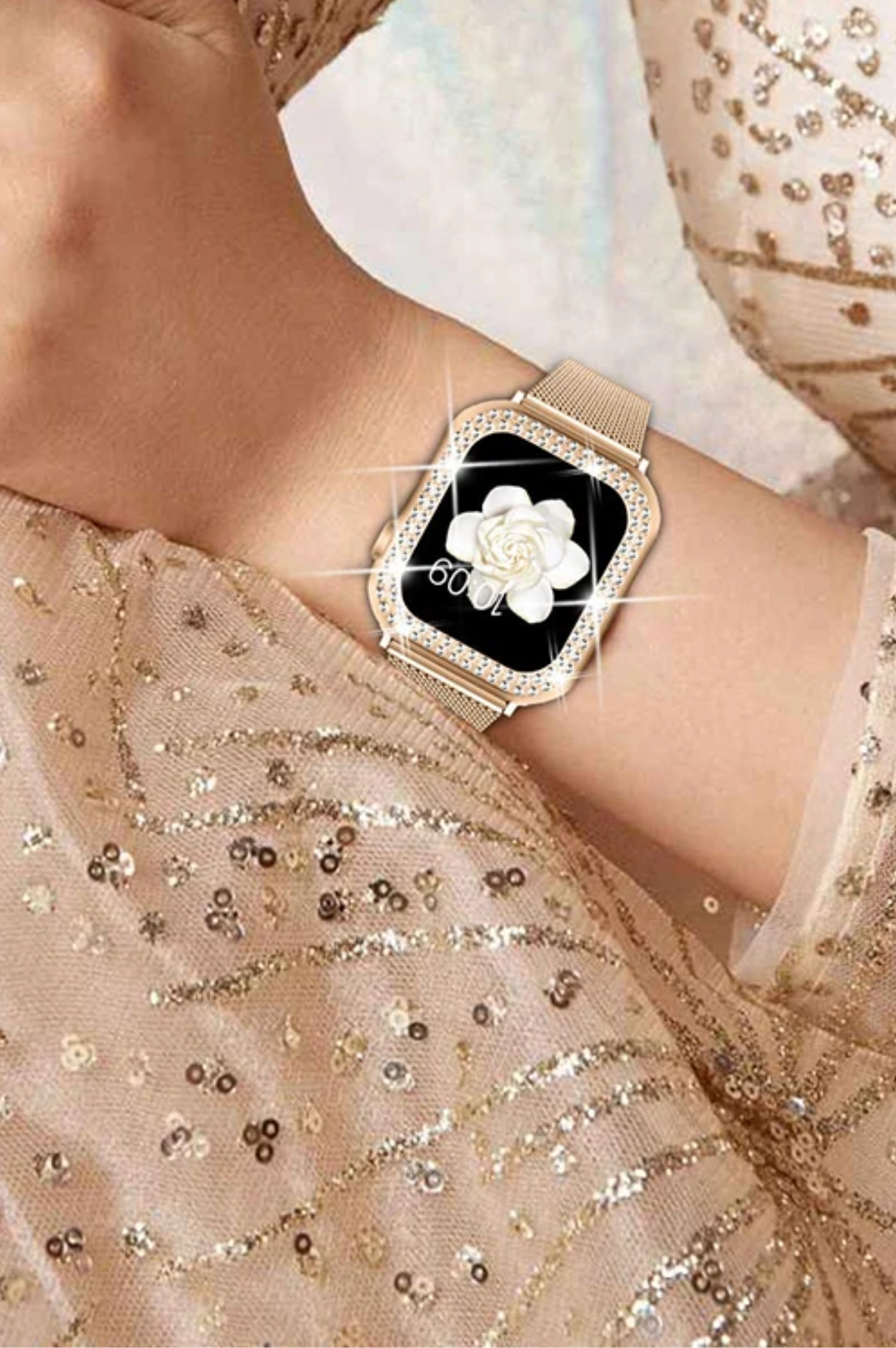 CLEARANCE - Rose Gold Milanese Watch Band + Diamond Case For Apple Ultra 49mm