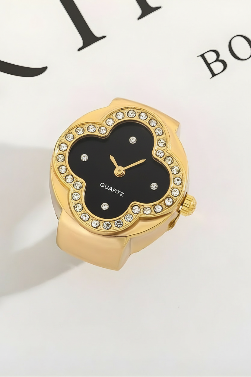 Alexis Watch Ring Black Pearl | 18K Gold Plated
