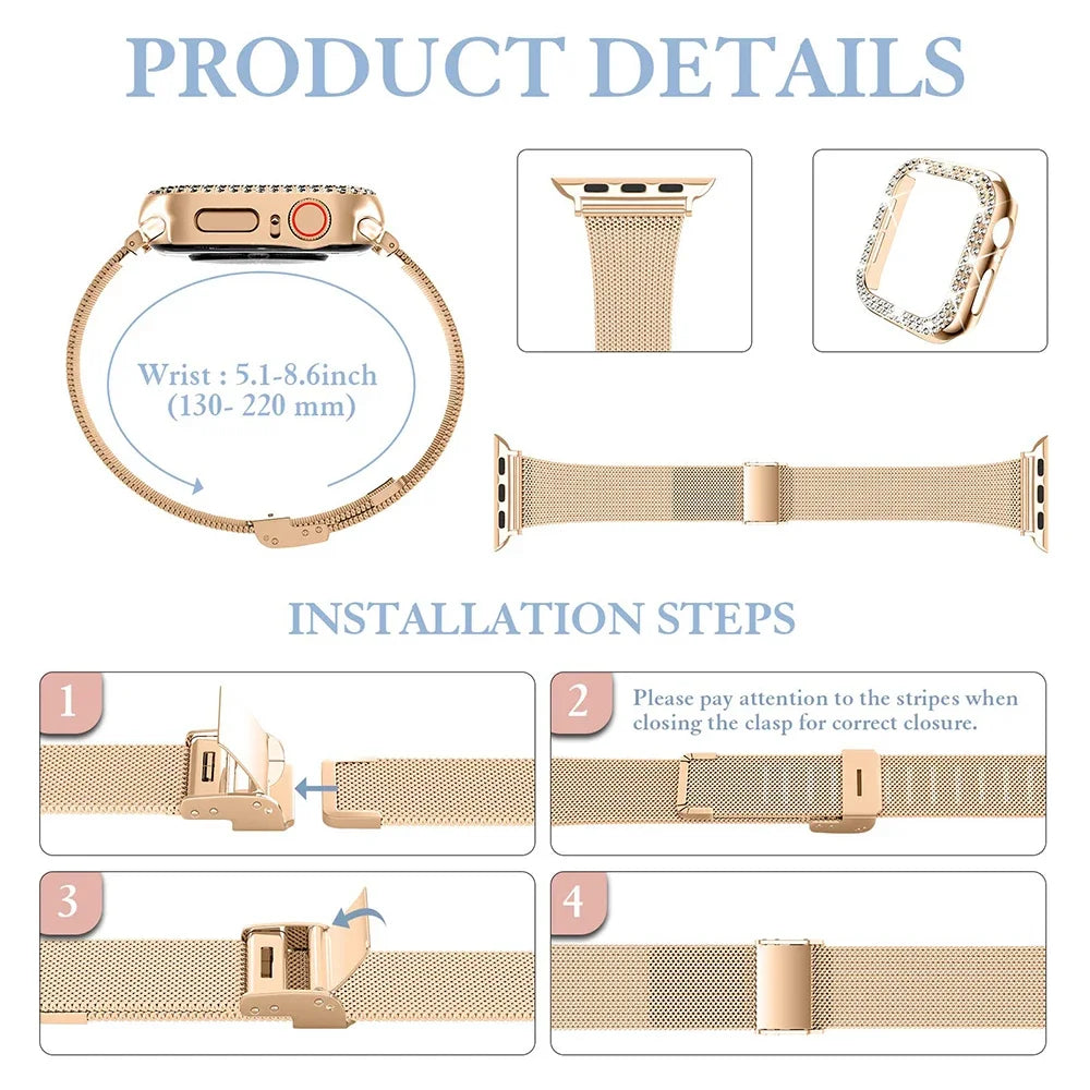 Milanese Watch Band + Diamond Case For Apple | 5 Colours