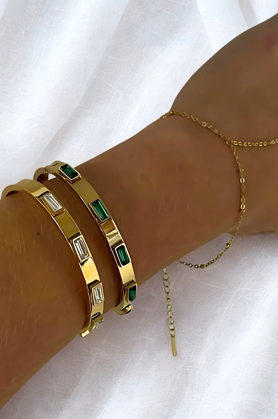 NEW - Sarcelles Bangle Stack Emerald | 18K Gold Plated