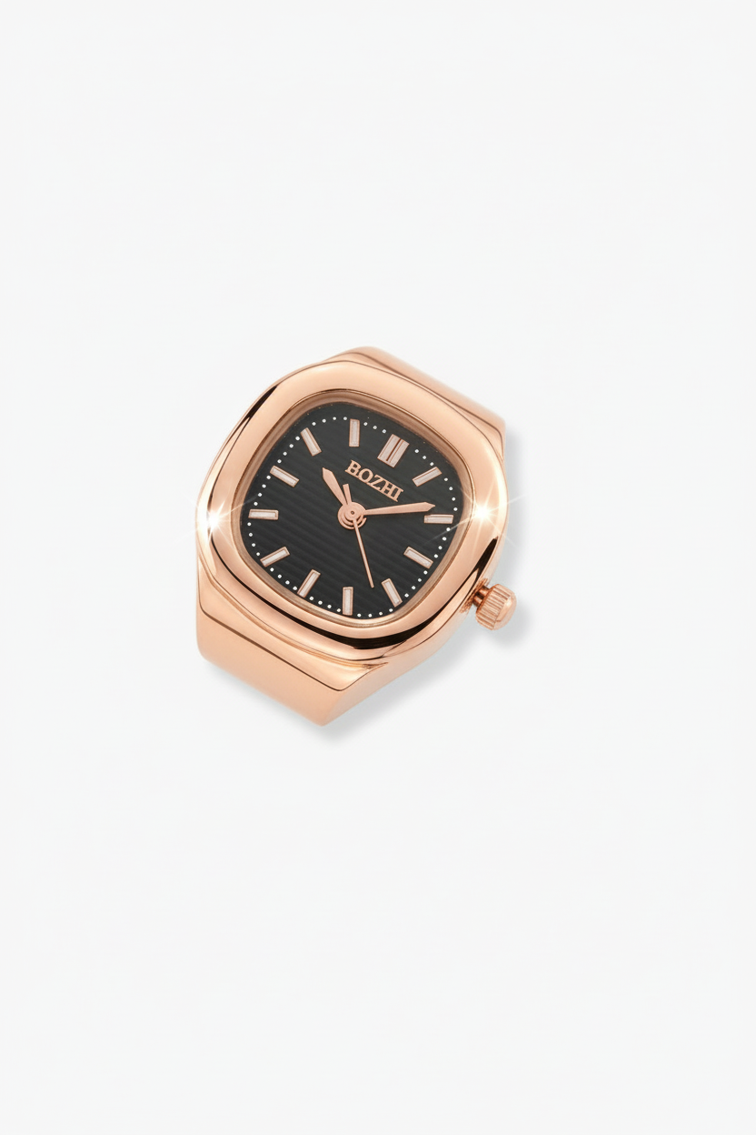 Blanchett Watch Ring Black  | 18K Rose Gold Plated