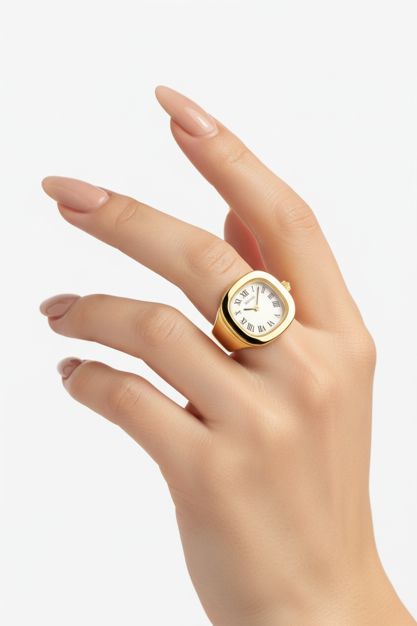Gio Watch Ring White  | 18K Gold Plated