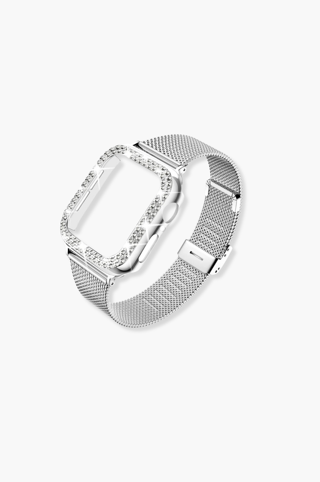 CLEARANCE - Silver Milanese Watch Band + Diamond Case For Apple Ultra 49mm