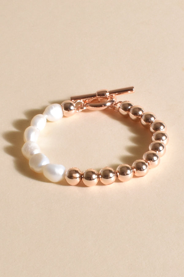 Pearl & Link Chain Bracelet | Gold