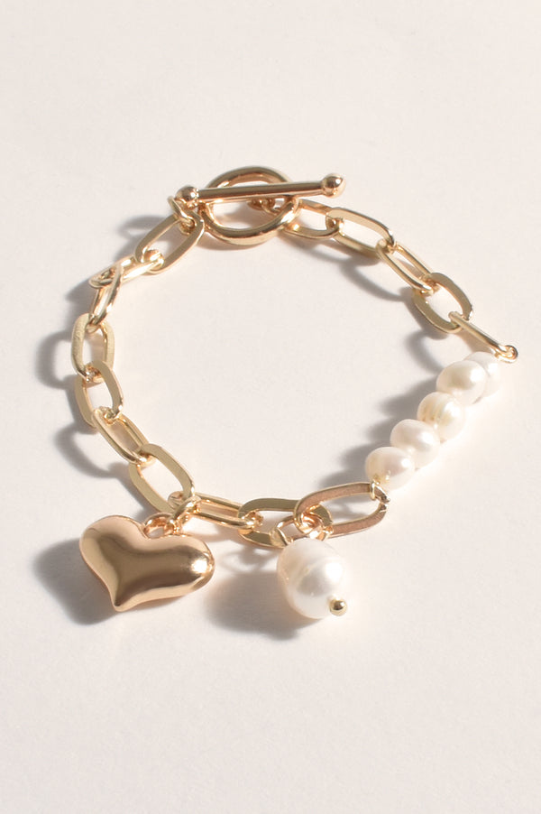 Milan Burst Pearl Heart Bracelet | Gold
