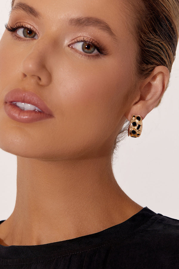 Taylor Earrings | Black Crystal Gold