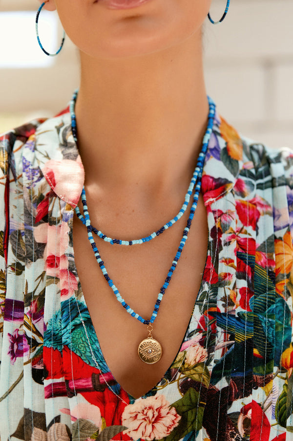 Blue Charm Adjustable Necklace | Gold