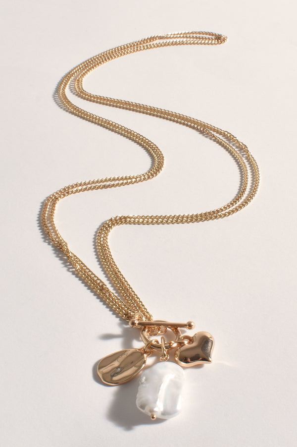 Milan Longline Burst Pearl Heart Necklace | Gold