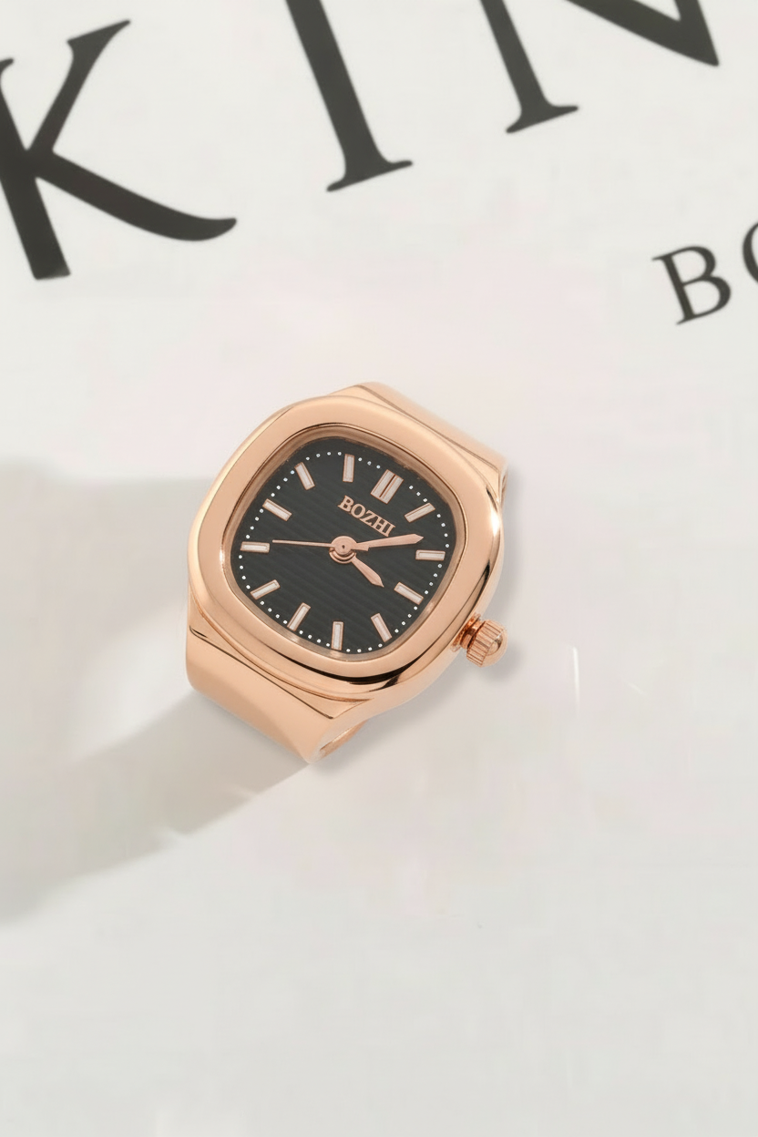 Blanchett Watch Ring Black  | 18K Rose Gold Plated