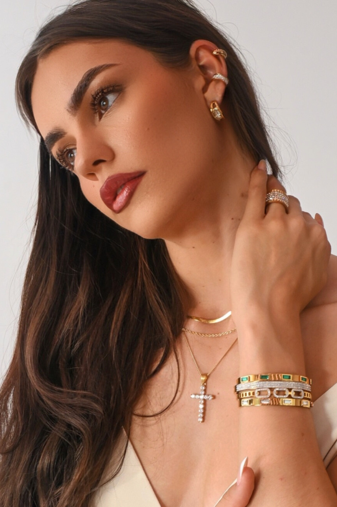 Sarcelles Bangle Stack Emerald | 18K Gold Plated