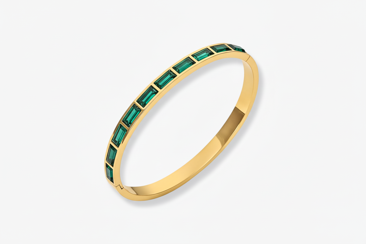 Sarcelles Bangle Emerald | 18K Gold Plated