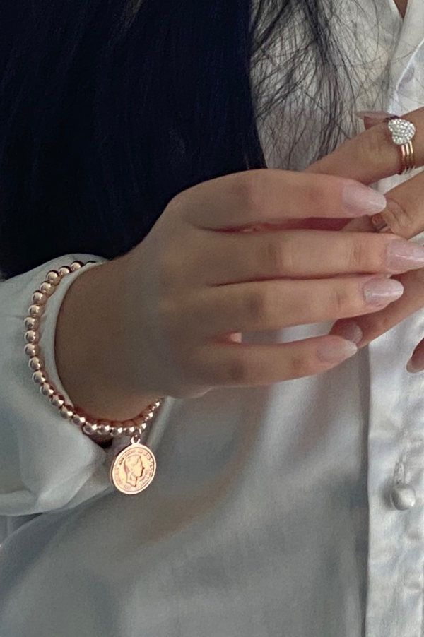 Coin & Bead Bracelet | Rose Gold